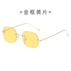 타원형 선글라스 무테 메탈 심플, Gold Frame Yellow Sh, 1개