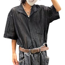 남성용 빈티지셔츠 망사 오버핏 바캉스룩 반팔 남방