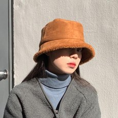 INHAT 퍼버킷햇 뽀글이 무스탕 양털 퍼 벙거지 여성겨울모자