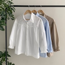 행복여[신상무배]라운 프릴 카라 플레어 7부 소매 셔츠 블라우스