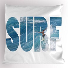 Lunarable Surf Pillow Sham Surfer Riding Giant Majestic Ocean Wave in Hawaii Adrenalin Epic Athlete, 1