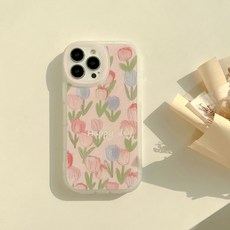 (JXH)네모동글 핑크 튤립 풀커버 범퍼 아이폰 케이스