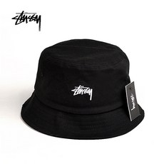 STUSSY 스 투 시 팝 클래식 자수 여름 남녀 길거리 어부 모자 모자 바가지 블랙 L (58 - 60 cm)