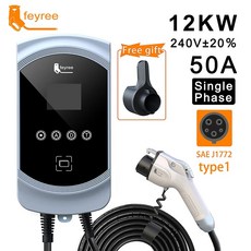 전기차충전기 Feyree-EVSE 월박스 전기 자동차 EV 충전기 50A 12KW 타입 1 케이블 J1772 소켓 벽걸이 충전 스테이션, 50A NO APP 1 Phase, Type1