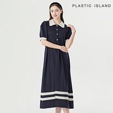 [정품매장] 플라스틱아일랜드 캐주얼 데일리 원피스 러블리 배색 카라 핀턱 반팔 롱 (PQTWO048)