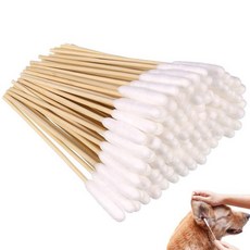 강아지 기저귀 목제 손잡이가 달린 긴 면봉 다목적 면 개 귀 클리너 동물 청소용 면봉 애견기저귀 강아지매너벨트 강아지생리대, 단일옵션, 1개, 100개