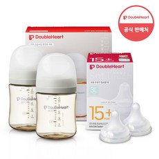 더블하트 모유실감 3세대 PPSU 모먼트 트윈팩 240ml+젖꼭지(2입), 오후의베이지, 3세대 젖꼭지3L