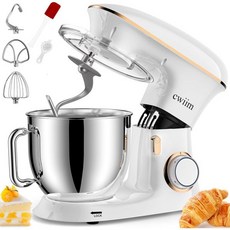 스탠드 믹서 CWIIM 8.5Qt 660W 주방 전기 6P 스피드 스탠드업 도우 훅 플랫 비터 휘스크 스플래시 가드 베이킹 브레드 케이크 쿠키 샐러드 에그 흰색, White