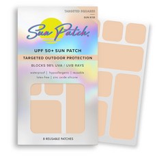 Sun Patch 저자극성 햇빛 차단 사각형 모양 패치 100% 실리콘 UPF-50 자외선 차단 재사용 가능 1팩/사각형 8개 선키스 (누드) 164451, 1개