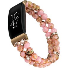Fitbit Inspire 2 InspireInspire HR 밴드와 호환되는 Wongto 액세서리를 위한 패션 핸드메이드 탄력 스트레치 진주 팔찌 여성 소녀 교체 스트랩, Cherry Pink