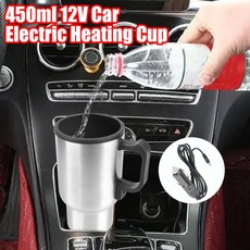 12V 450ml 스테인레스 스틸 차량 가열 컵 전기 난방 자동차 주전자 캠핑 여행 물 커피 우유 보온 머그잔 차량용커피포트 차량용 전기포트, 450ml_중국, 1개