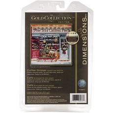 Dimensions Gold Collection 소형 십자수 키트 '커피 숍' 18개 화이트 아이다 천 15.2 x 15.2cm6 6인치 블랙 115899 - 천십자수