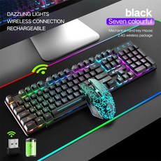 무선 게이밍 키보드 마우스 콤보 충전식 LED 백라이트 광학 맥북 노트북 PC 컴퓨터호환 2.4G, 한개옵션2, 05 Black Multicolor, 한개옵션1