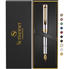 Scriveiner 최고급 프리미엄 만년필 24K 골드 직장 승진 임원 결제 선물, 실버와 골드 포켓 펜, 두꺼운글씨