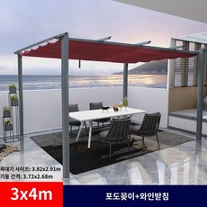 독립형 파고라 썬룸 다양한 알루미늄 타프 펜션정원 가로3m 원두막 스카이어닝 테라스, 8CM3x4m회색+부르고뉴탑천