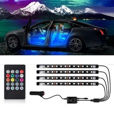 LED 인테리어 자동차 조명 리모컨 포함 LED 조명 RGB 리듬 라이트 스트립 RGB 자동차 조명 음악 리듬 자동차 조명 (12V 4 라인 48 LED), 12VRGB