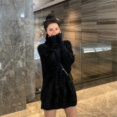 JY 오프숄더 반짝이 글리터 스팽글 의 보이핏 볼륨 디자인 하프기장 이중사용 와이드 스웨터 여성 트렌드