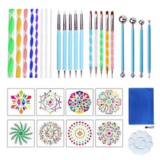 QDY 32Pcs 도트 페인팅 만다라 키트 도구 DIY 페인팅 록을위한 스텐실 도트 펜, 14cm
