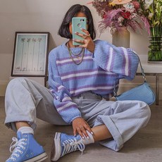 Y2k 스트라이프 니트 스웨터 자르기 탑스 대형 가을 겨울 따뜻한 한국어 Preppy 스타일 o 넥 E 여자 풀오버 탑 여성 스웨터|풀오버|