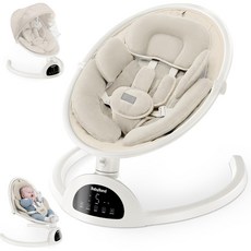 BabyBond 베이비 스윙 Bluetooth Infant Swing with Music Speaker 3 Seat Positions 5 Point Harness Belt, 베이지, 1개
