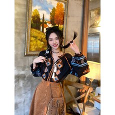  에스닉 보헤미안 퍼프 블라우스 빈티지 