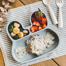 we might be tiny 어린이 실리콘 접시 만화 분할 컵 그릇 아기 보조 그릇 아기 식기, 단일옵션, 회색 토끼