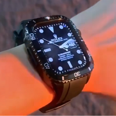  애플워치 롤렉스 페이스 메탈 실리콘 se2 7 8 44 45 꾸미기 스트랩, 44mm, 스테인리스 블랙 