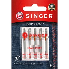 SINGER Ball Point 재봉틀 바늘 사이즈 80/12-5개입, 5.0, 70/10