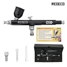 Neoeco 에어 브러시 키트 듀얼 액션 중력 에어 브러시 건 메이크업 네일 아트 페인팅 모델용 알루미늄 스프레이건 3 세트, 1개
