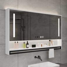 욕실 거울 플랩장 LED 수건함 수납 욕실장 상부장, 90cm 블랙 미러 캐비닛, 4. 90cm 우아한 검은색, 1개
