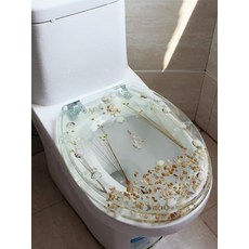 무소음 변기 커버 수지 변기 범용 변기 커버 투명 변기 천천히 떨어지는 두꺼운 유형, 투명 드라이 플라워 C 형 아연 합금 자물쇠