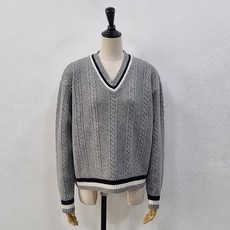 뜨개진 여성용 울 루즈핏 꽈배기 달리 배색 브이넥 니트