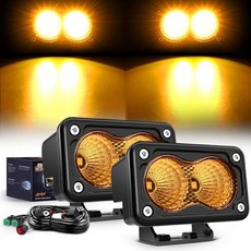 Nilight 오토바이 LED 포드 2피스 76cm3인치 투광 조명 오프로드 안개등 1160LM 내장 EMC 드라이빙 라이트 보조 SUV ATV 트럭 보트 트랙터 지게차용, 앰버 LED 포드 + 배선 하네스