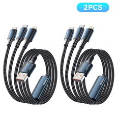 Essager 100W 7A 3in1 멀티 고속충전 케이블, 블루, 2개, 1.2m 블루, 2개, 1.2m
