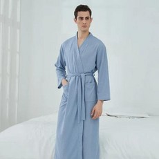 남성용 와플 목욕 가운 사우나 의류 얇은 잠옷 긴 커플 홈웨어 호텔 목욕 가운 편안한 레저 잠옷, 없음, 11.Haze blue unisex - XL