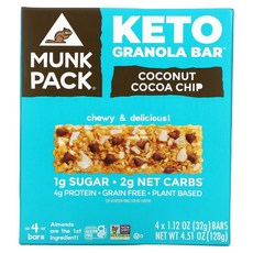 Munk Pack Keto Granola Bar Coconut Cocoa Chip 4 Bars 1.12 oz (32 g) 각 1팩, 32g, 1개