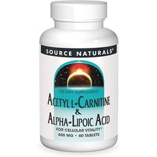 Source Naturals 아세틸 L- 카르니틴 및 알파 - 리포 믹스 650mg 60 정, 1개, 60정