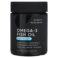 Sports Research 오메가3 피쉬 오일 트리플 스트렝스 1 250mg 소프트젤 Research 스포츠 리서치, 1개, 60정