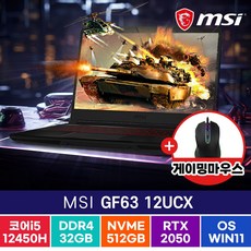 MSI Thin GF63 12UCX 가성비 고사양 노트북, GF63-12UCX, WIN11 Home, 32GB, 512GB, 코어i5,