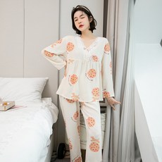 올가을 스위트홈웨어 투피스 긴팔 바지 세트 리본레이스 패치 잠옷녀입니다.
