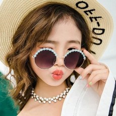 유아동 어린이 키즈 남아 여아 선글라스 뉴 키즈용 선글라스 남아 여아용 메탈 원형 눈썹 거울 자외선안경