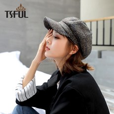 Tsful 모자 여자 겨울 한국 버 전 믹스 매치 패션 트 렌 디 베레모 캐 주 얼 가을 캡 학생 팔각 마 회색