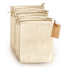 Organic Cotton Produce Bags - Medium 8x10 Inch - 12 Pcs Reusable Muslin Storage Bags with Drawstrin