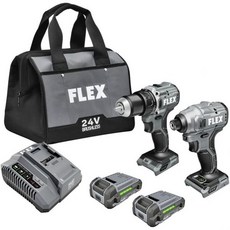 FLEX 24V 브러시리스 코드리스 2공구 콤팩트 콤보 키트: 12인치 2단 드릴 드라이버 및 14인치 헥스 임팩트 드라이버2개 2.5 포함아 리튬 배터리 160W 급속 충전기, Compact, 1개