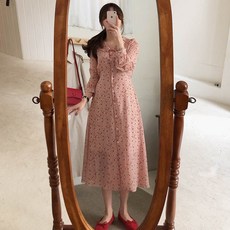 온스타일러 국내배송 초키 플라워 긴팔 롱원피스 긴소매 쉬폰 꽃무늬 원피스