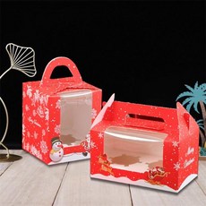 뚜껑박스 창문형 크리스마스 컵케이크 포장 상자 수제 케이크 쿠키 선물 사탕 베이비 샤워 웨딩 파티 장식 로트당 10, 1 PCS red, 1개