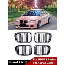 BMW 3시리즈 E46 98-03 카본 리피팅 그릴 커버 로우 범퍼 신장 라디에이터 2/4도어 325i 320i 교체 4 Dual 유광 M, 2 Dual 무광 Black