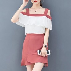 해랑 4 여성 여름 반팔 티셔츠+스커트 세트 예쁜 치마 2피스