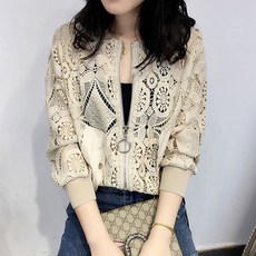 여성 시스루 레이스 라운드 자켓