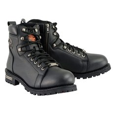 Milwaukee Leather 남성용 블랙 가죽 레이스업 오토바이 라이더 부츠 사이드 지퍼 MBM100-13 공구, Milwaukee Leather 남성용 블랙 가죽 레이